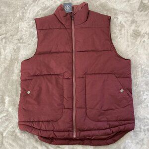 St. John’s Bay Burgundy Puffer Vest Full Zip Pockets NWT Size Medium